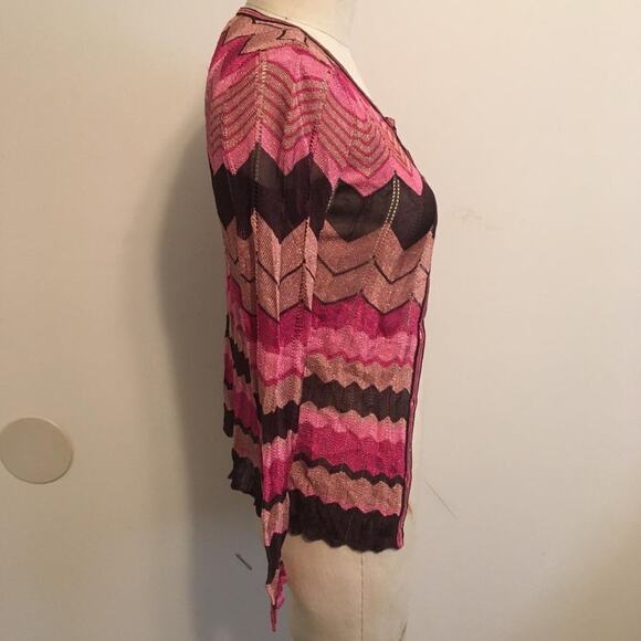 Cache Pink-Fuchsia-Rose Gold-Brown Metallic Chevron Print Cardigan Sweater XS - Picture 4 of 7